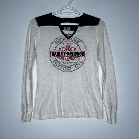 Harley-Davidson Tops - 2013 Harley Davidson Black Cream Embroidered Logo Graphic Long Sleeve Tee Small